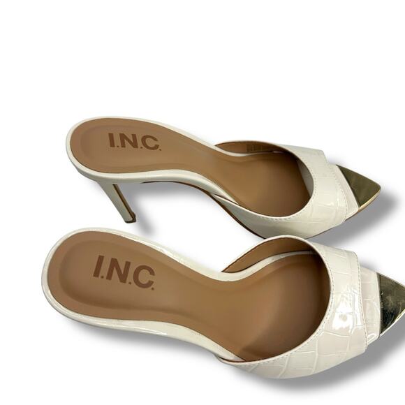 INC International Concepts Heels Size 7 White Mock Croc Pointy Toe Stilleto Mule - Picture 5 of 12